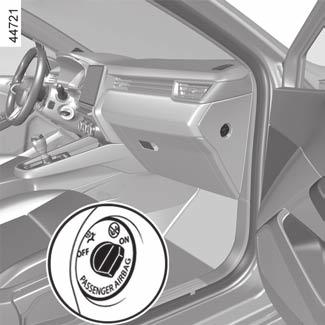GYERMEKEK BIZTONSÁGA: első utasoldali airbag kikapcsolása, bekapcsolása (3/3) 1 2 Működési rendellenességek Ha az első utasoldali légzsákok - airbag kiés bekapcsoló/kikapcsolás rendszere