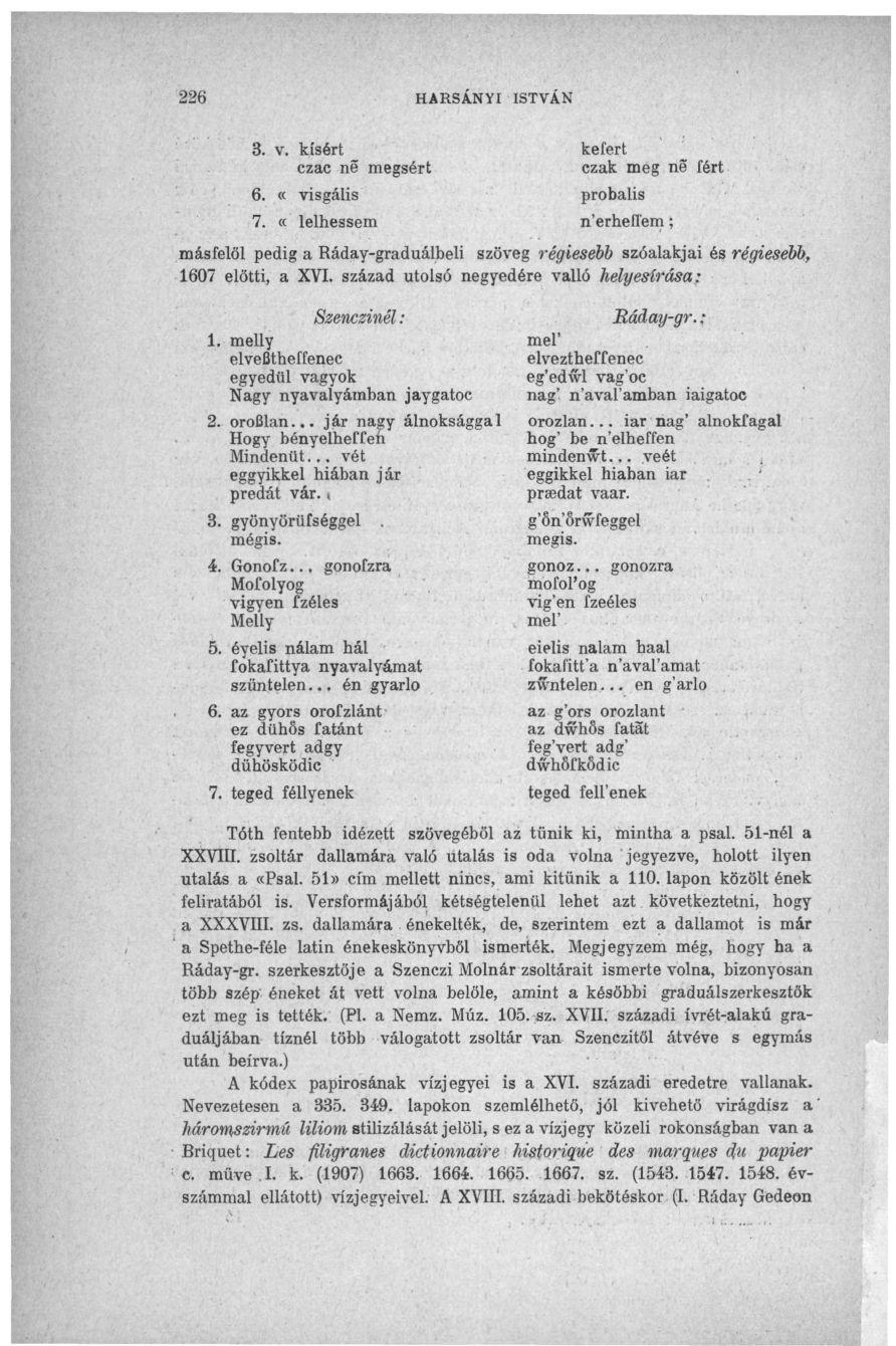 226 HARSÁNYI ISTVÁN 3. v. kísért czac ne megsért 6. «visgális 7.