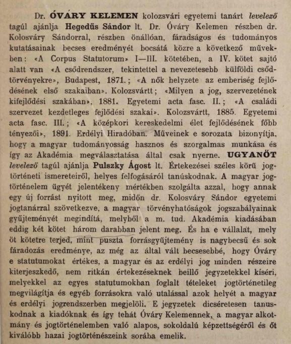 4. számú melléklet: Óvári Kelemen MTA tag