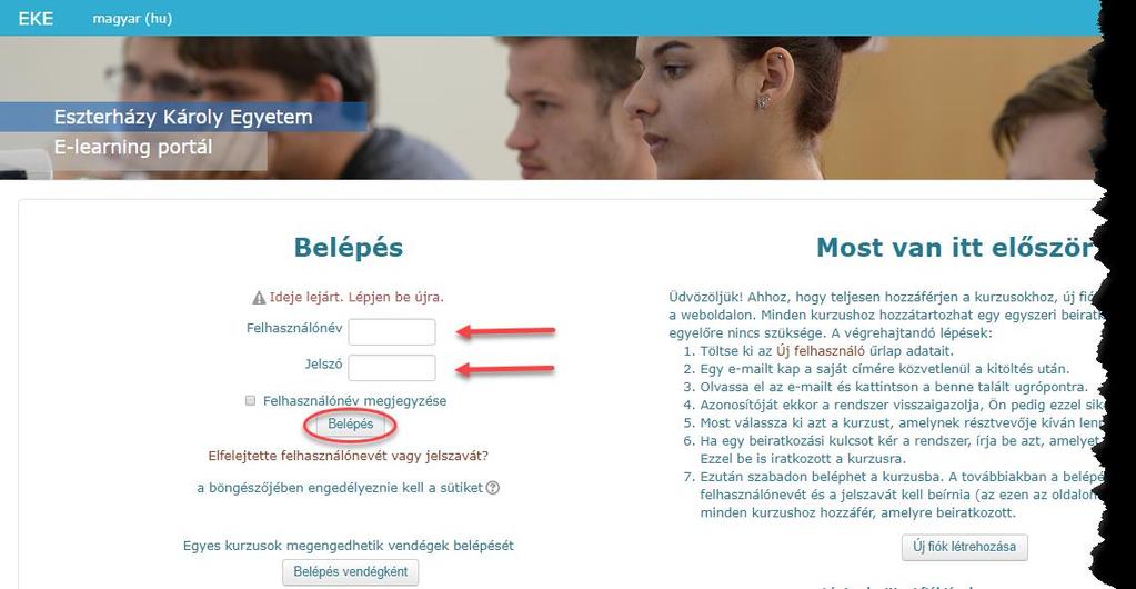 Majd klikkeljen a jobb felső sarokban lévő kék hátterű Belépés gombra (1. ábra). 1.