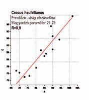Crocus heufellianus esetében Crocus neapolitanus 7.2.24.  Crocus neapolitanus esetében A Crocus neapolitanus (7.2.24. ábra) első bimbójának megjelenését a fagyos napok száma (23) befolyásolja R=0,88 értékkel.