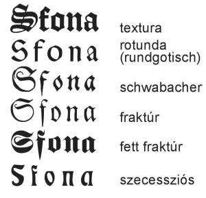 formálódnak, a betűk és a sorok közel kerülnek egymáshoz, a szöveg olvasása mind nehezebbé válik. A gót betű típusai (11. sz. ábra) 11. sz. ábra. A gót betű típusai (szerkesztette: az mni.elte.