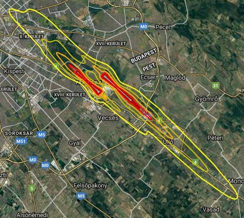 17. ábra: Repülőtéri zajterhelés egész nap (Lden