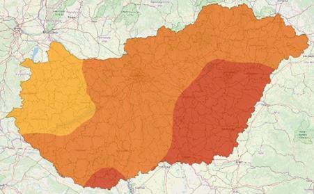 21. ábra: Várható nyári átlaghőmérséklet változás Magyarországon a 2021-2050 időszakra az ALADIN- Climate klímamodell alapján ( C) 22.