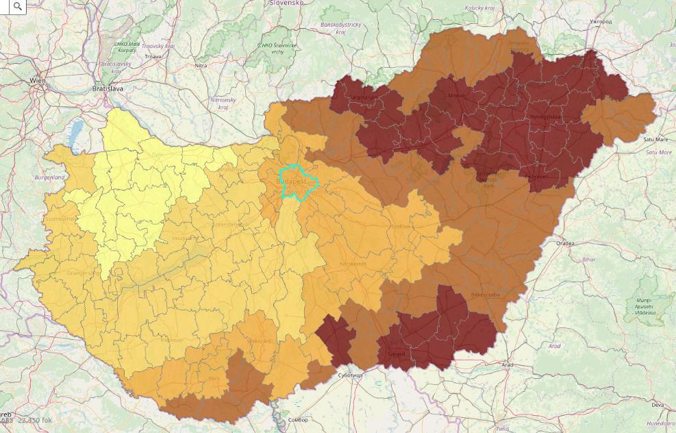 beépítések és a repülőtér burkolt felületeinek kedvezőtlen, míg az erdők és kertes lakóövezetek kedvező hatása.