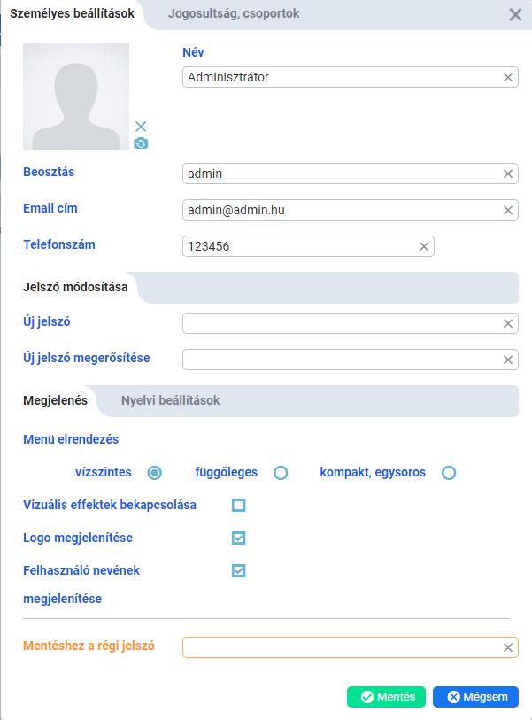{ 33 } Fejlesztői kézikönyv 6.3 - Felhasználói profil módosítása.