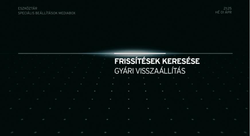 A MEDIABOX pontban kezdeményezheti a Horizon HD Mediaboxhoz tartozó frissítések letöltését, illetve a gyári beállítások visszaállítását.