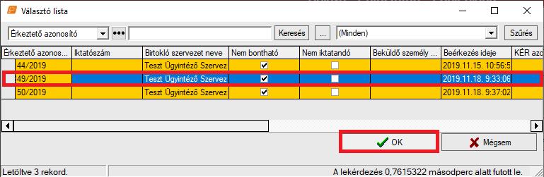 Ha a küldemény előzetesen már érkeztetve lett az IKK munkatársai által, akkor az Érkeztetett oszlop értékét Igen-re kell állítani.
