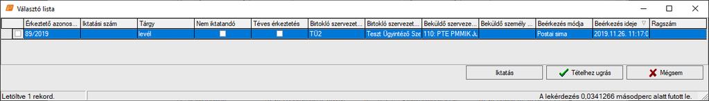 A Keresés gomb megnyomása után, egy előugró ablakban a program felkínálja, egy ablakban a találatok listáját.