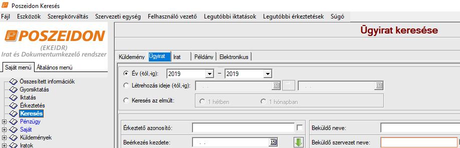 2. Ügyirat keresése A Ügyirat fül kiválasztása után a következő felületen adhatjuk meg a keresési feltételeinket.