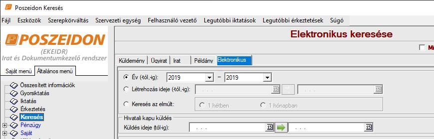 Elektronikus keresése A Elektronikus fül kiválasztása után, a következő felületen adhatjuk meg a