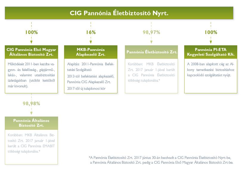 A.1.5 Vállalatcsoport A CIG Pannónia Csoport felépítését 2017.12.31-én a következő ábra szemlélteti.