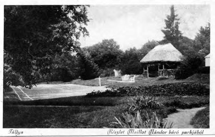 Archive postcard from the early 20th century depicting the park in front of mansion and the tennis court A mai épület földszinti helyiségei kivétel nélkül boltozottak.