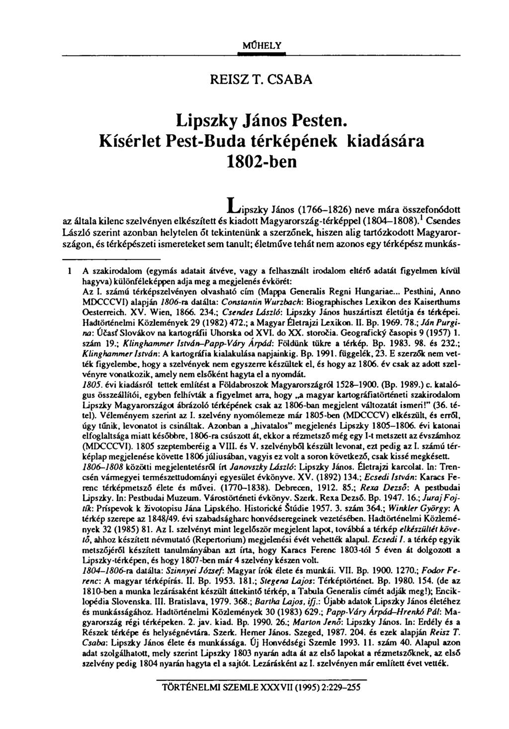 Lipszky János Pesten. Kísérlet Pest-Buda térképének kiadására 1802-ben -  PDF Free Download