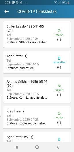 Az új kérdőív kiküldés részen egy teljes koronavírus küldhető ki bármely app-ról regisztrált páciens felé, aki azt