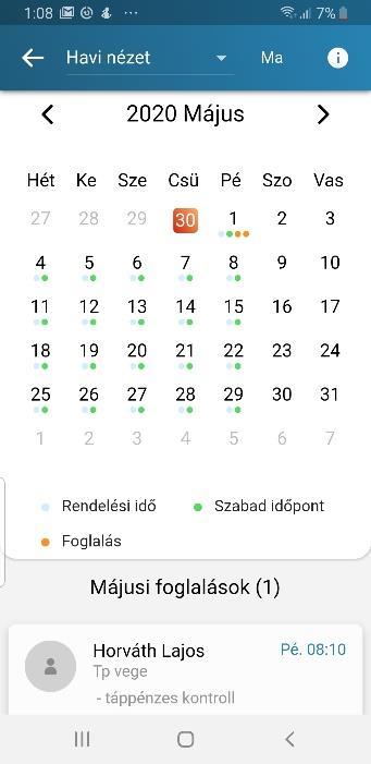 a foglalás okával, megjegyzéssel együtt.