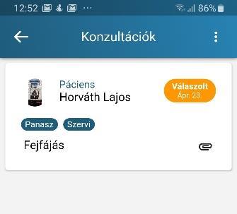 A konzultációt minden esetben a beteg indítja a NetDoktor Páciens app Konzultáció konzultáció típusát (adminisztráció, panasz, sürgősségi, tanácsadás) és tárgyát (lelki, pszichés, szervi, egyéb) és