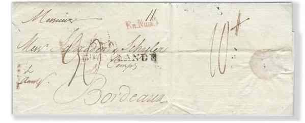 Abb. 22A: 2.4.1796 Teilfrankobrief von Kopenhagen nach Bordeaux über Amsterdam.