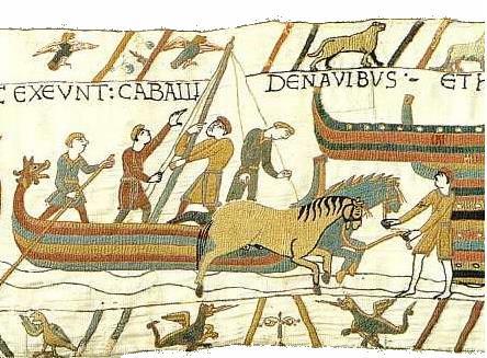 4. Kép Lovakat kirakodó viking hajó ábrázolása a Bayeux-i faliszőnyegen Forrás: