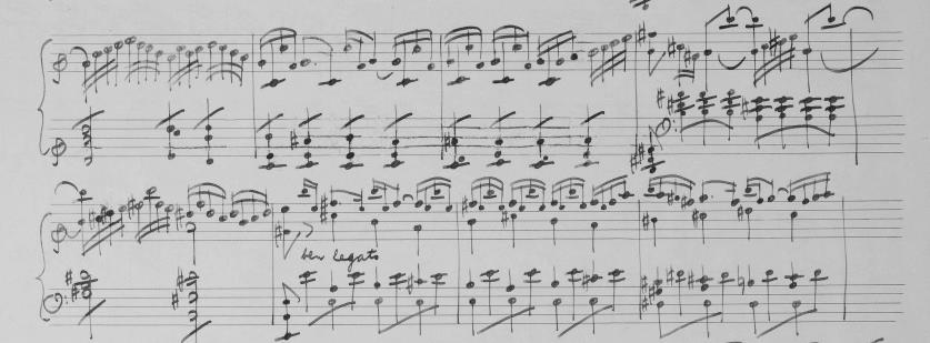 2. kottapélda Hermann Pál: Divertissement pour clavecin, I. tétel, 53 56. ütem; repetíció és gyors faktúra- és billentésmód váltás 3.