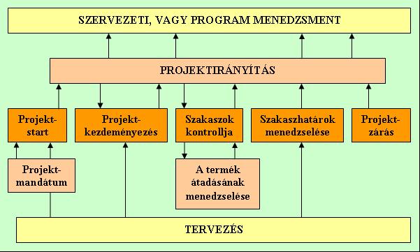 A projektfeladatok megoldásához szükséges projektfolyamatok áttekinthetőségének, nyomon követhetőségének és kiegyensúlyozottságának biztosítása érdekében a modell központi elemét a programmenedzselés
