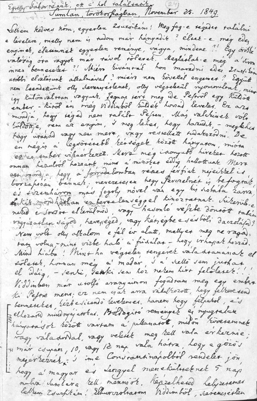Képmelléklet* OSZK Kt. Levelestár, Egressy Gábor Szentpétery Zsuzsannának, Şumla, 1849. november 25.