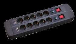 surge protection 6 x 16A túlfeszültség - és villámvédelemmel, kapcsolóval / 6 x 16A with overload and surge protection, with switch STI 043 Jellemzők / Features: 6 x 16A, 250V AC; 50Hz, Max.