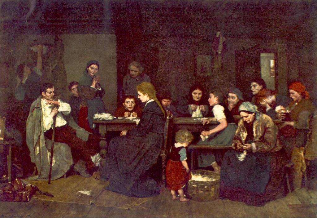 Munkácsy Mihály: Tépéscsinálók 1871. MNG. 196x141cm, olaj Népi életkép, realista látásmód (barbizoni isk.