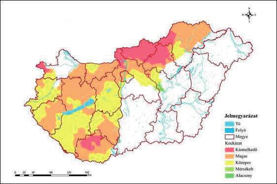 Tóth Tamás: Application of Natural Water Retention Measures in Flood Management Jelmagyarázat Tó Folyó Megye Kockázat Kiemelkedő Magas Közepes Mérsékelt Alacsony Figure 3.
