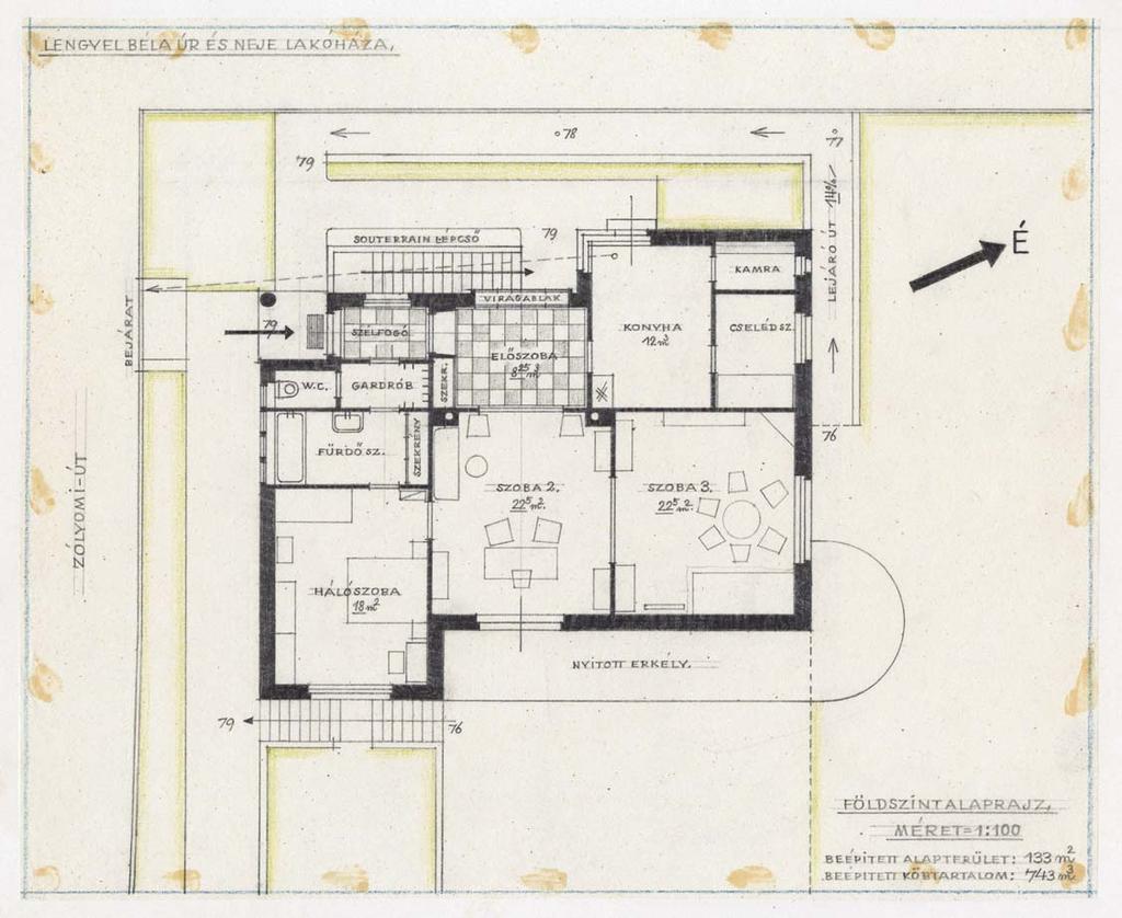Kaesz Gyula: Lengyel-villa, földszinti alaprajz / Gyula Kaesz: Ground-floor ground plan.