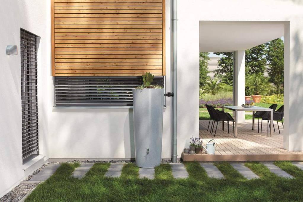 STONE 2in1 ESŐVÍZGYŰJTŐ TARTÁLY Modern forma trendi színekben Fényes, nemes felület 2 funkció: esővízgyűjtő és virágtartó Az integrált növénytartó egy egyéni design-t nyújt A vízkivétel kifolyócsapon