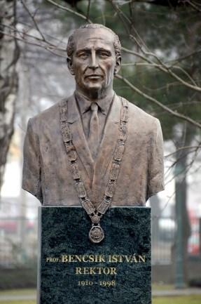 Dr. Bencsik István (1910 1998) a szarvasi állami Középfokú Gazdasági Tanintézet igazgatója, a DATE első rektora Szerkesztette: Dr. Szitó János A szobor földrajzi koordinátái: 47 32'99.78 N 21 36'32.
