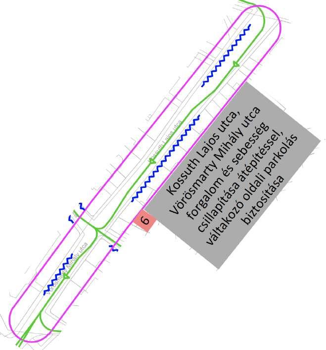 gyalogos felületen. Ezt a hálózati hiányt számolja fel jelen beavatkozás. Az oroszlán utcában a burkolt út és parkoló felület szélessége nem elegendő, konfliktushelyzet a parkolás következtében.