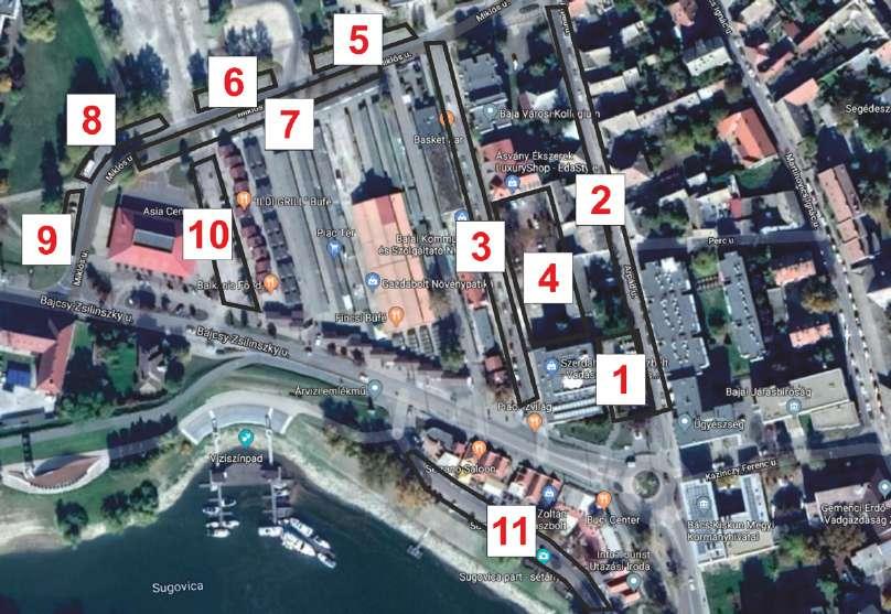 2.sz. melléklet M2.17. ábra: A III. számú zóna (piac és környéke) felmért parkolási helyszínei Az Árpád utcában, Szenes utcában és a Szenes utcai belső parkolóban összesen 95 db parkolóhely található.