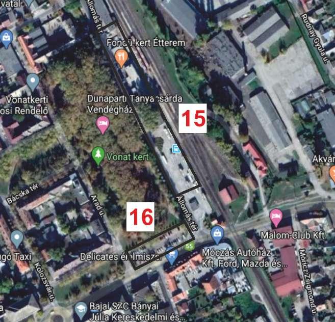 2.sz. melléklet M2.25. ábra: A IV. számú zóna felmért parkolási helyszínei (15.-16. sz. helyszínek) A vasútállomáson 33 db parkolásra kialakított hely található.