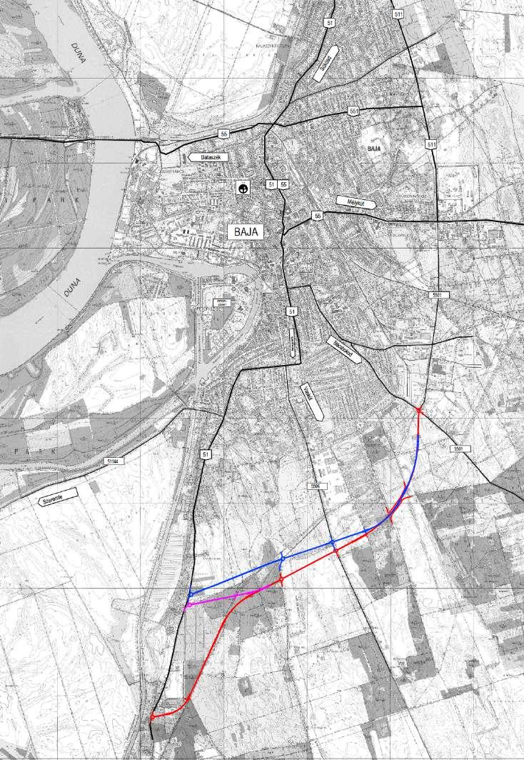 11.1. ábra: Baja déli elkerülő út tanulmányterve (Forrás: saját) 51. sz.