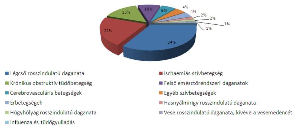 Dohányzásnak tulajdonítható halálozások aránya diagnózis csoportok