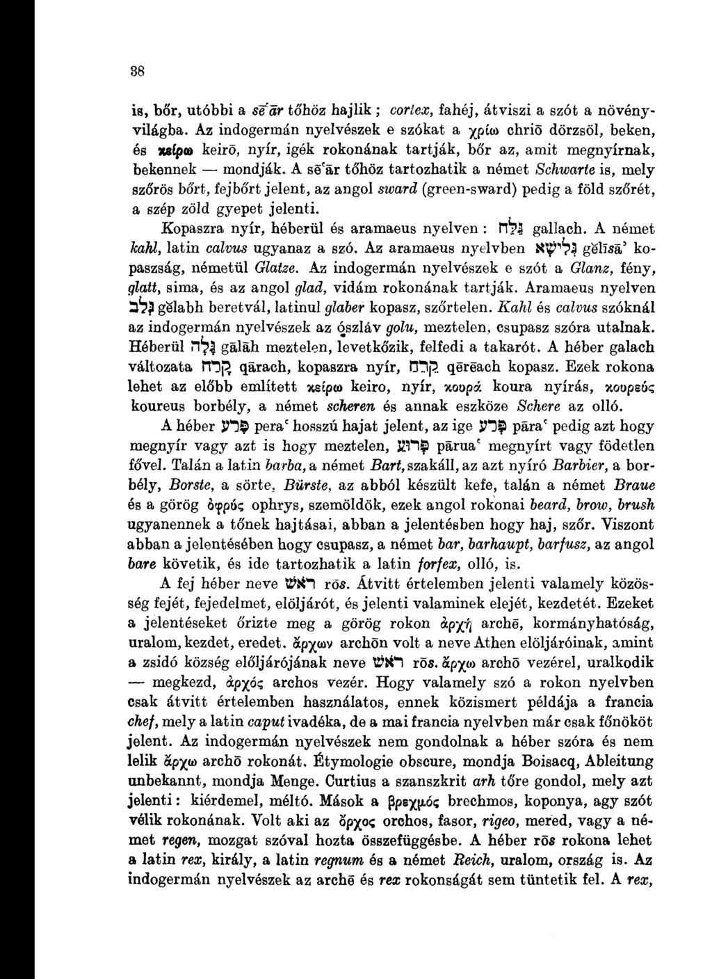 38 is, bőr, utóbbi a sear tó'höz hajlik; corlex, fahéj, átviszi a szót a növényvilágba.