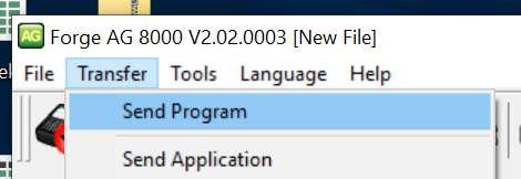 3. Válasszuk a Transfer / Send program menüpontot. 4. A megjelenő ablakban állítsuk be az alábbiakat: - A COM port mezőben azt a port számot írjuk be, ami az 1.