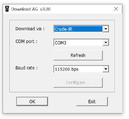 A File / Open menüpontban nyissuk meg az alap.agx fájlt. 3. Az adatgyűjtő eszközön válasszuk a 3. Settings (kék gomb) / 6.