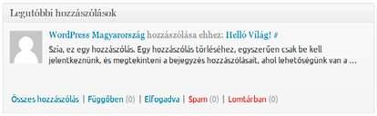Ez alatt az Összefoglaló a jelenlegi állapotról táblázat látható, ahol láthatjuk a bejegyzéseink és oldalaink számát, és hogy hány kategóriát és címkét hoztunk létre eddig ezek rendszerezésére.