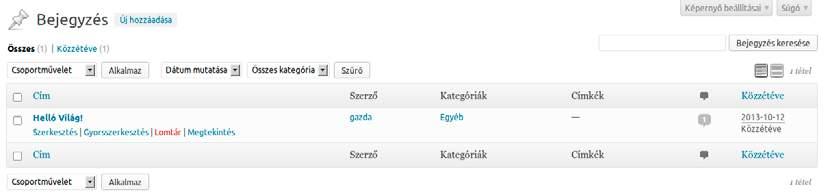 ǀ 4. Tartalmak kezelése ǀ arra is lehetőséget ad, hogy engedélyezzük vagy letiltsuk a hozzászólásokat és a visszajelzéseket, módosíthatjuk a közzététel állapotát (Közzétéve, Függőben lévő és Vázlat