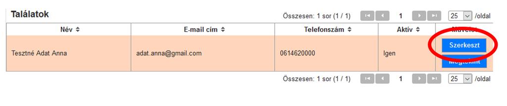 Megjelenik a felhasználó adatlapja: Első lépésként le kell ellenőrizni azt, hogy a gondozási hely vezető bejelentkezett-e már a KENYSZI-be.