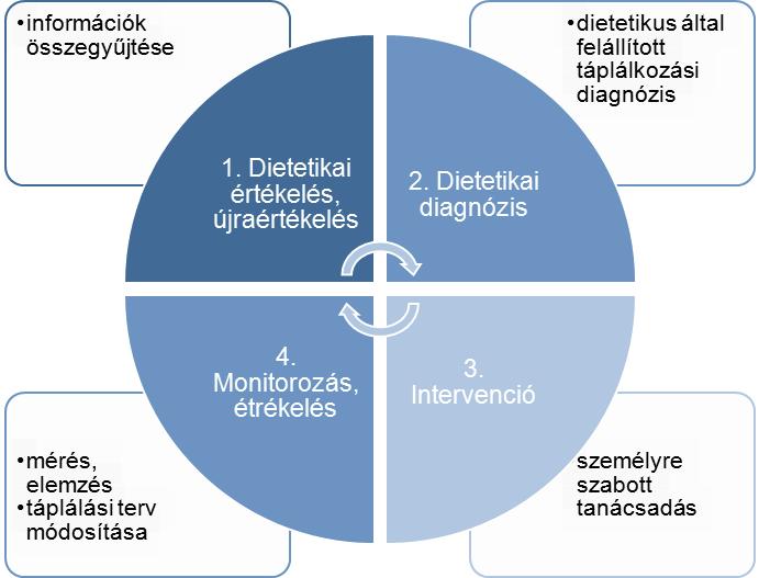 Szálka Brigitta 49 5.3. Dietetikai ellátási folyamat és modell Nutriton Care Process and Model (NCPM) A Nutriton Care Process modelljét az Amerikai Dietetikus Társaság állította fel.