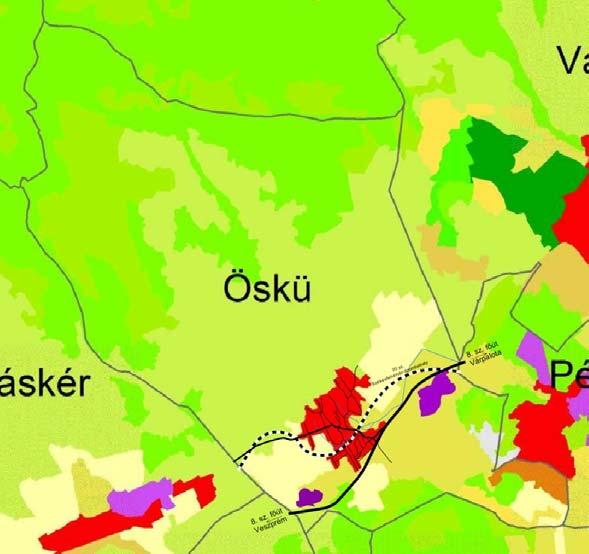 saját szerkesztés, Corine Land Cover 2012) Öskü közigazgatási területének művelési ágak és minőségi osztályok szerinti megoszlását a KV-V2 jelű