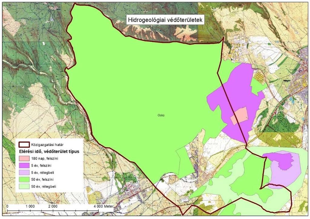 ábra: Hidrogeológiai védőterületek Öskü területén (Közép-dunántúli Vízügyi Igazgatóság adatszolgáltatása) A VKI monitoringot a felszín alatti vizek vizsgálatának egyes szabályairól szóló 30/2004.