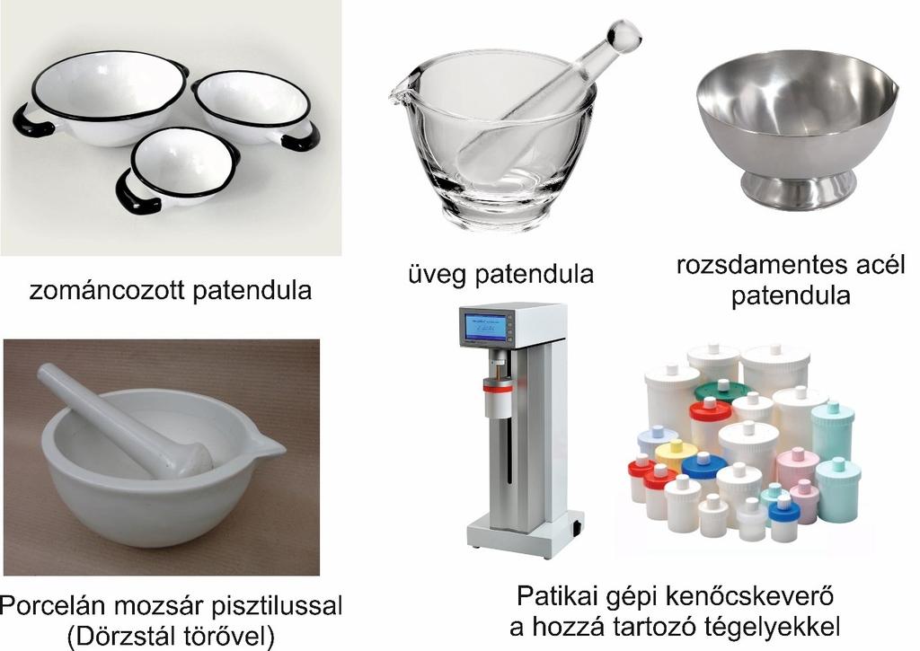 2. ábra: Gyógyszertári eszközök 4.2 Gyógyszerformák csoportosítása készítési körülményeinek igénye alapján.