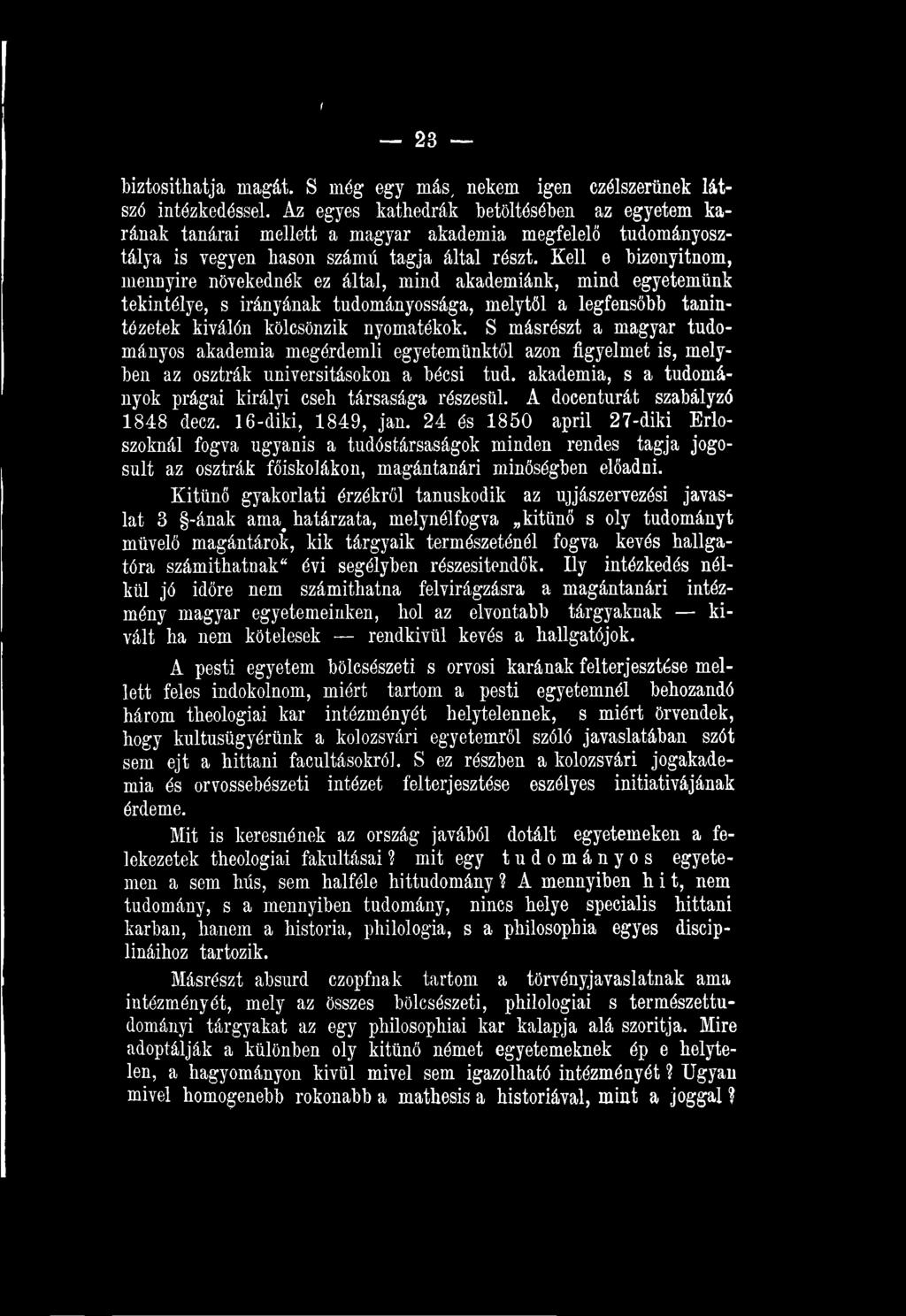 A docenturát szabályzó 1848 decz. 16-diki, 1849, jan.