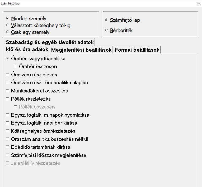 Számfejtő lap Idő és óra adatok Órabér- vagy időanalitika: a