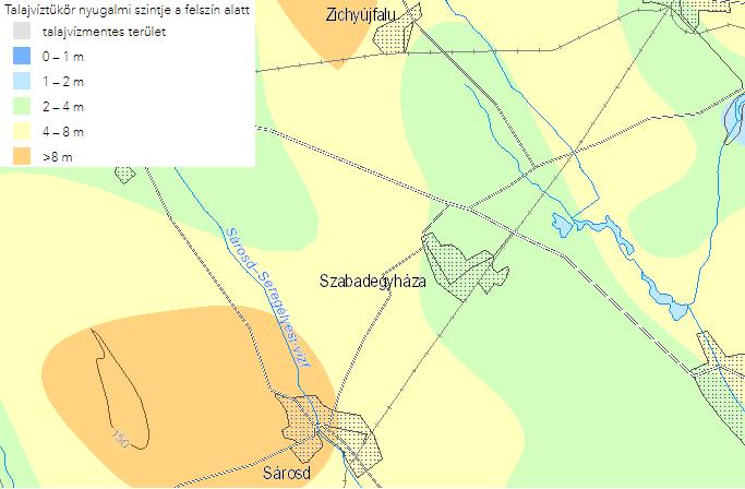 2. számú ábra: Talajvíz mélysége Szabadegyháza környezetében (Forrás: MÁFI Web Térképtár) Vízellátás Szabadegyháza településen kiépült a vezetékes vízellátás, a vízmű üzemeltetője az Fejérvíz Zrt.